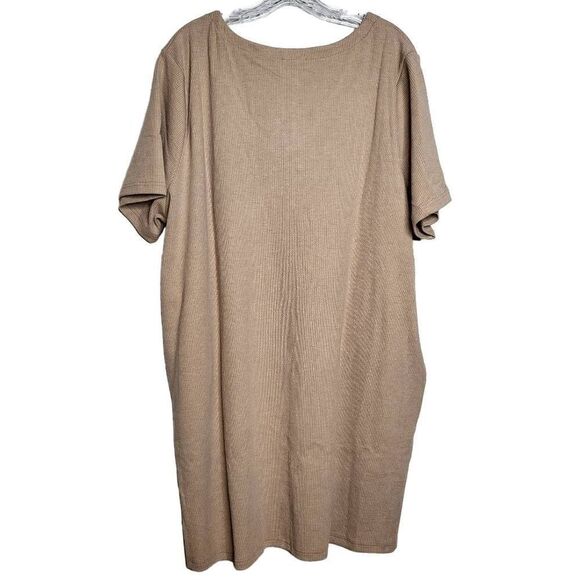 Heyson Ribbed Tan V Neck Short Sleeves Pockets Dress Size 1X - Picture 7 of 9